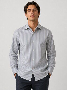Banana Republic Mens 15-15.5 Medium Fitted Stripe Long Sleeve Button Up Shirt